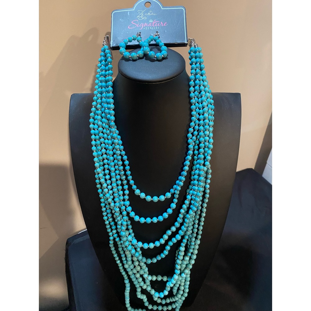 Turquoise Beaded Layered Statement Necklace Earrings Set Signature Series
